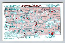 MT-Montana, View Map And Landmarks, Cartoon Drawing, Vintage Postcard picture