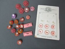 6 Pink Pearl Buttons on Original Card Nouveaute De Paris & 19 Asst Buttons 29 58 picture