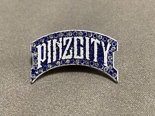 Pinzcity White Blue Glitter Script Iced Out Clear And Blue Stones Hat Pin Script picture