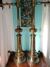 Vintage Pair Hollywood Regency Heavy Brass STIFFEL Candlestick Table Lamps 30