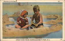 Narragansett Pier Rhode Island RI Children Playing Beach Toys Linen Vintage PC picture