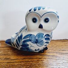 Vintage Blue & White Owl Thialand 5 1/4'' H x 7'' L picture
