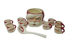Vintage Santa Claus Ceramic Punch Bowl w/ Ladle and 8 Cups 10 Piece Set  picture