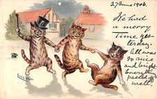 Genuine Louis Wain Cats WE HAD A MERRY TIME Vintage 1906 Postcard picture