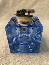 Vintage Blue Glass Ice Cube Table Lighter, Penguin Lighter, Japan, Works. picture