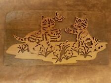 3 Kitty Cats W Butterfly Wood Carving Art Handmade Wall Decor picture