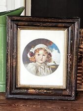 Antique Victorian Eastlake Engraved Deep Picture Frame with Girl Print fits 8x10 picture