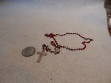 VTG 1920S 1930S CATHOLIC MINIATURE ROSARY STERLING ?? RED BEADS picture