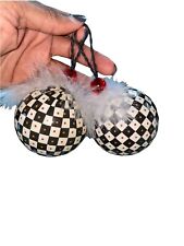 Old World Christmas plaid faux feather ornaments Lot of 4 - 2 Balls, 2 Hearts picture