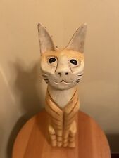 Hand Carved Wooden Cat FigurineFrom Thailand 15 Inches Tall Orange Ginger Cat picture