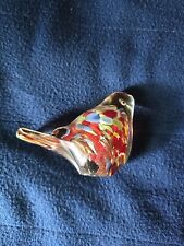 Vintage Wales Art Glass Bird Clear Orange And Green Paperweight  picture