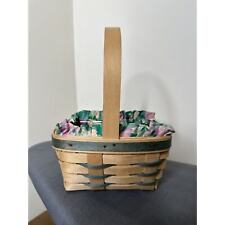 Longaberger Vintage 1992 Small Rectangle Basket With Handle Liner Floral Green picture
