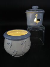 Pair of Duck Ceramic Candle Holders, Soft Blue, One Embossed, One Reticulated picture