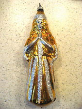 Vtg Gold Angel with Silver Glitter Glass Christmas Ornament - West Germany picture