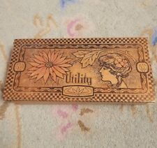 VTG Antique Pyrography Wood Utility Box Red Flower Gibson Girl Flemish Art 1900s picture