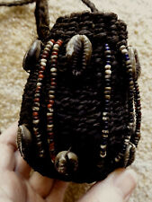 Nigerian Hausa Coiled Basket Bag Cowrie Shells & Beads, African Vintage Purse picture