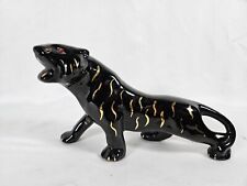 Black Panther Cat Figurine Vintage 10.5 Inch MCM Ceramic Crouching Stalking  picture