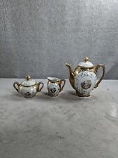 Set of 3 Vintage Bavaria Gold Fine China Porcelain Sugar Bowl, Creamer & Tea Pot picture