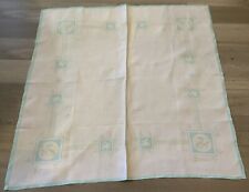 Vintage Tablecloth, Linen, Printed Design, Whimsical, Flowers, Light Aqua, White picture