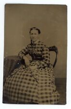 CIRCA 1860'S 2.5X4 in 1/6 Plate Hand Tinted TINTYPE Beautiful Woman in Dress picture