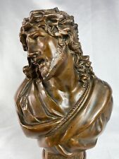 SUPERB BUST OF CHRIST ECCE HOMO METAL PATINA BRONZE 19th DSR RELIGIOUS DEPOSIT picture