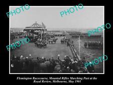 OLD POSTCARD SIZE PHOTO OF FLEMINGTON RACE COURSE  ROYAL REVIEW MARCH 1901 picture