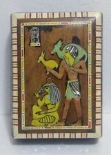 Vintage Hand Made Wood Inlay Trinket Jewelry Stash Box Egyptian Copper Abalone picture