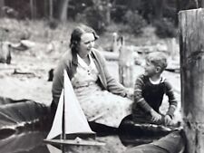 S8 Photograph Boy And Mother Sailboat Toy 1930-40's picture