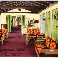 c1940s Duarte, CA Sportsmans Tavern Bar Indoors Linen Photo Postcard Cali A90 picture