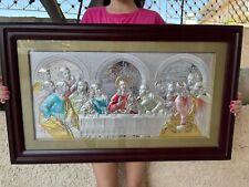 A Big framed Glass of Pure silver 925 Last Supper From Jerusalem The Holy Land picture