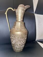 Vintage 4” Brass Metal Leaf Etched Design Small Pitcher Vase picture