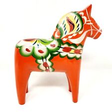Vintage Swedish Red Orange Dala Horse 6 1/4 Inch Hand Crafted Hand Painted picture