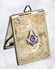 Antique Masonic Lodge Sterling Silver Card Holder Locket Pendant Watch Fob    S1 picture