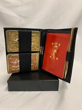 Vintage Knight Playing Cards 2 Decks in Black Vinyl Case Ad Exxon picture