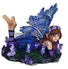 Young Purple and Blue Fairy Lying On Stomach in Garden with Open Wings Figurine  picture