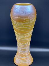 RARE Atq Durand Art Glass Vase ~ Marigold Gold Iridescent Threaded (Signed) 2028 picture