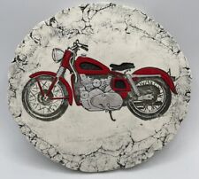 Red Motorcycle Round Ceramic Plaque Guys Gift Man Cave Decor Father’s Day Gift picture
