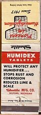 Humidex Tablets Shuttle Mfg Co Milford MI Michigan Vintage Matchbook Cover picture