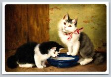 Postcard NEW Vintage Painting Cats with Bowl of Milk 6x4 A23 picture