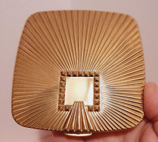 Vtg Max Factor 50s Golden Metal Square Compact w/Mirror 3.75