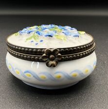 Limoges France Porcelain Raised Floral Trinket Box Peint Main Parry Vieille PV picture