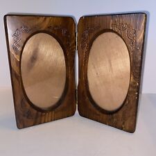 Vintage Oval Wooden Picture Frames Bi-Fold Hinged Glass picture