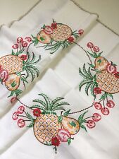 Vintage Luncheon Tablecloth Stitched Fruit Linen Blend picture