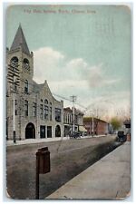 1908 City Hall Looking North Building Dirt Road Carriage Clinton Iowa Postcard picture