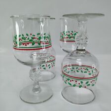 Arby's Holly Berry Set of 4 Christmas Wine Glasses Goblets-Bow Stem VTG Retro  picture