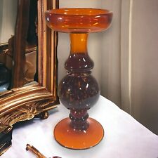 Vtg 1970's Mid-Century Modern Amber & Tortoise Glass Candle Holder Pillar/Taper picture