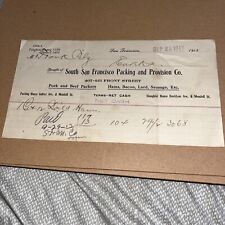 1913 Antique South San Francisco CA Packing and Provision Invoice: Ham Pork Beef picture