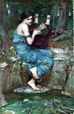 Dream-art Oil painting John William Waterhouse the charmer girl by stream & fish picture