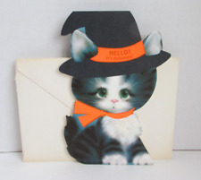 VINTAGE 80's Hallmark Halloween Kitty Cat Witch Hat Pop-Up Card Table Decoration picture