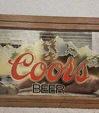 Vintage Coors Beer Bar Sign Original 1983 Wood Frame Mirror Rockies Mountains picture